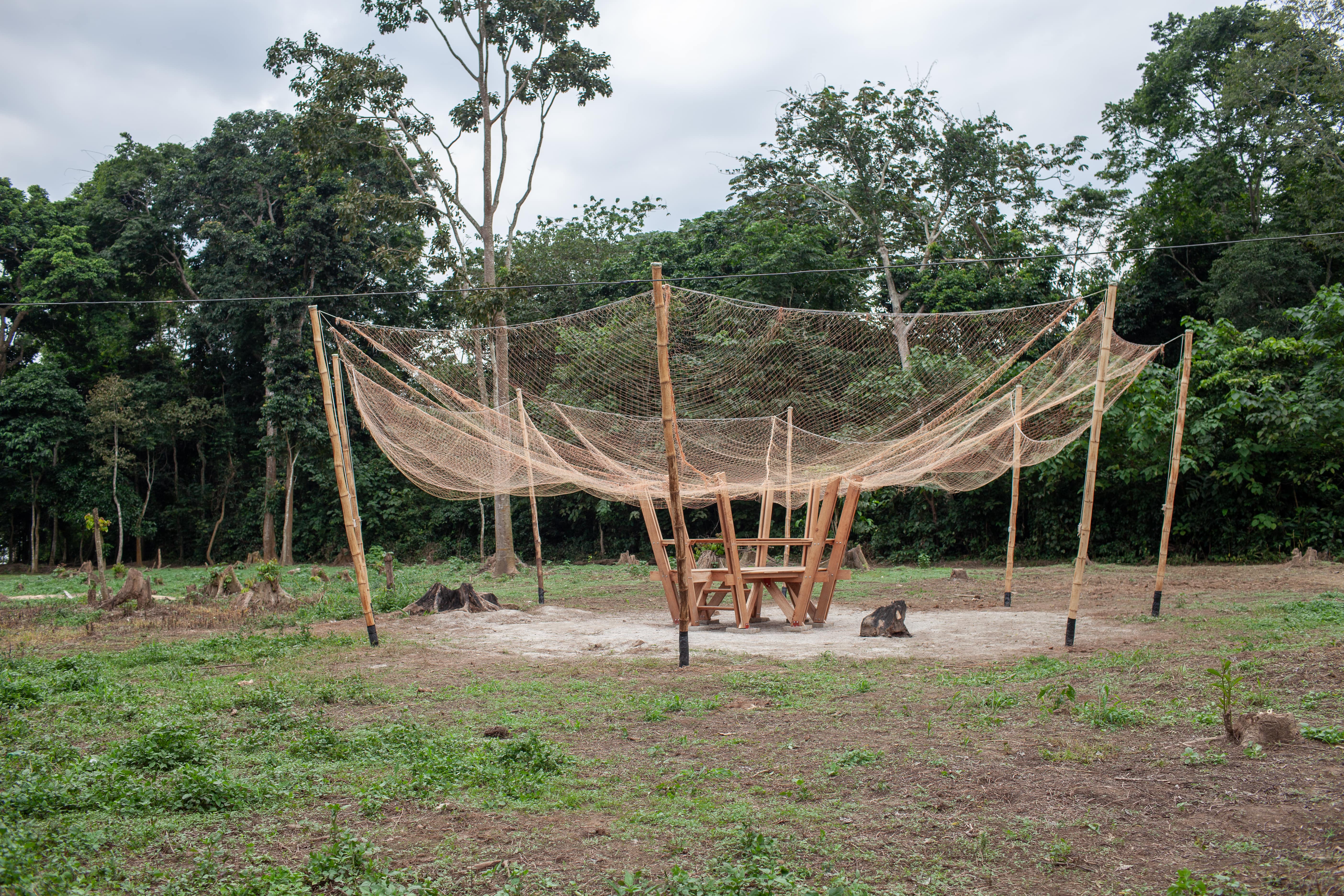 The completed installation stands ready - a beautiful and functional piece of design born from international collaboration and local materials.