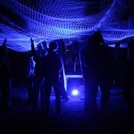 The installation comes alive at night, creating an immersive blue-lit atmosphere for festival-goers on Lukunlu Island